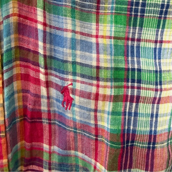 Ralph Lauren Sport Plaid 100% Linen Long Sleeve Button Down Shirt Collared 843 - Picture 5 of 9